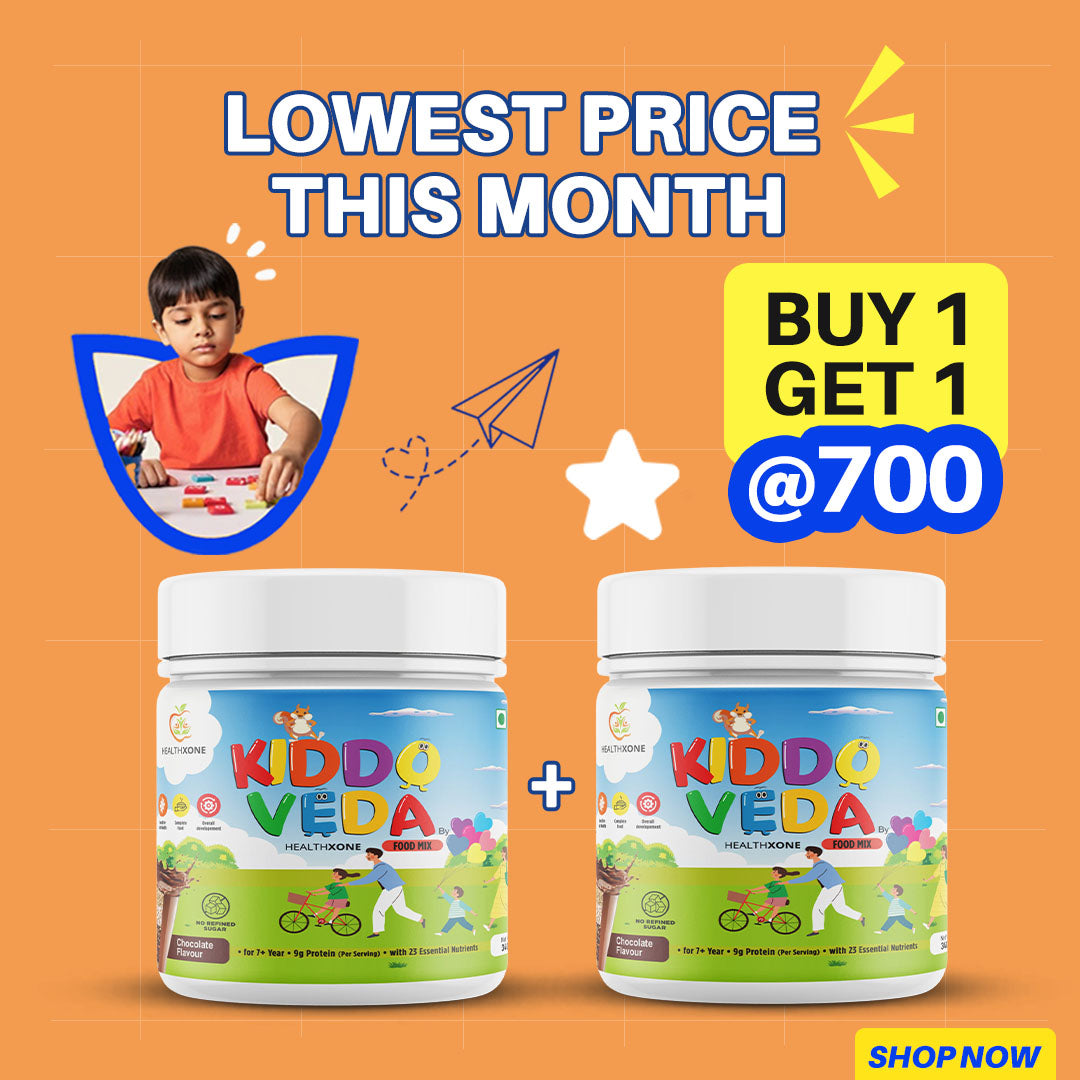 KIDDOVEDA BY HEALTHXONE Daily Nutrition Protein Mix for Kids 7+Year (340 gm) - Buy 1 Get 1 Free