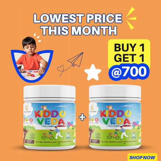 KIDDOVEDA BY HEALTHXONE Daily Nutrition Protein Mix for Kids 7+Year (340 gm) - Buy 1 Get 1 Free