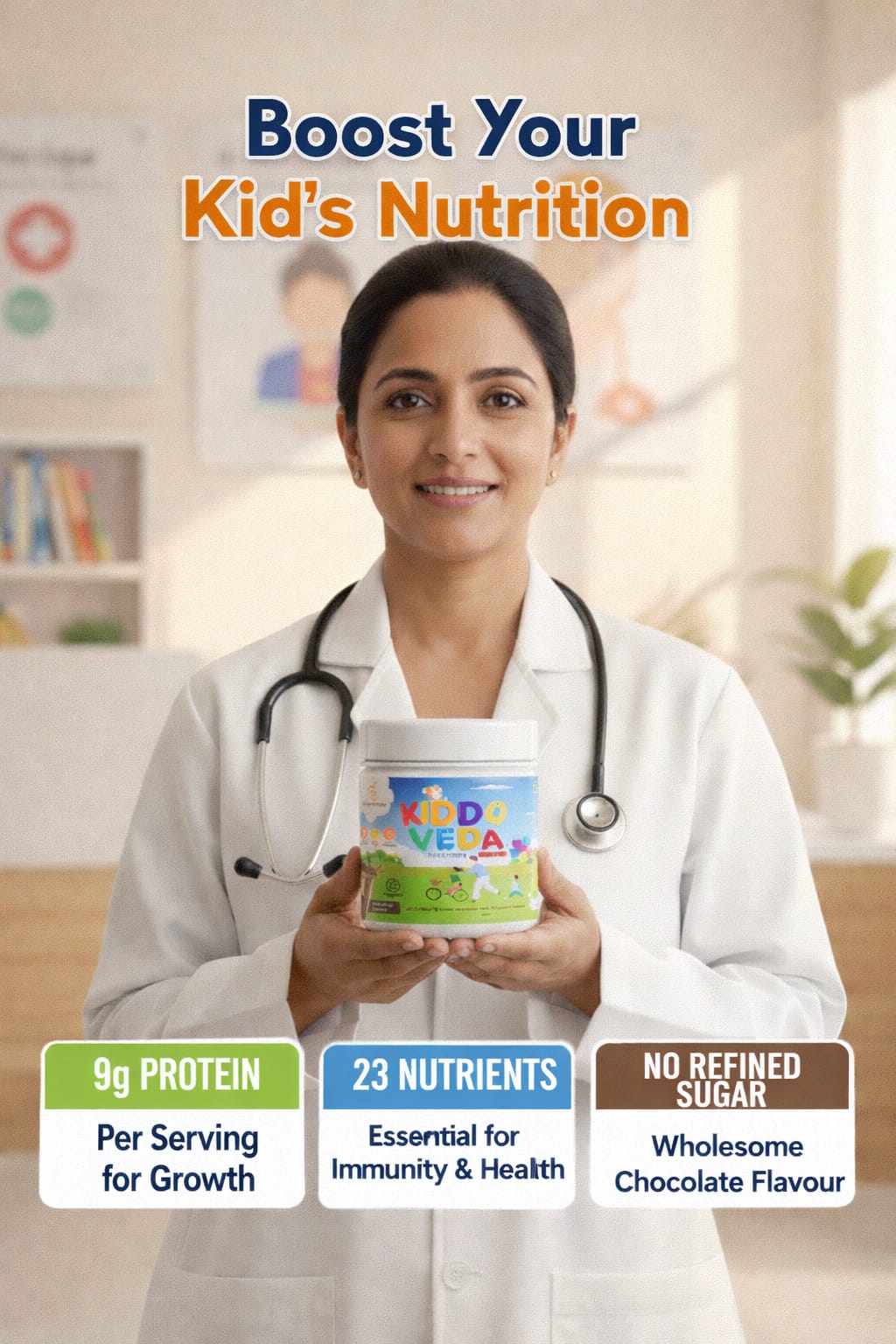 KIDDOVEDA BY HEALTHXONE Daily Nutrition Protein Mix for Kids 7+Year (340 gm) - Buy 1 Get 1 Free